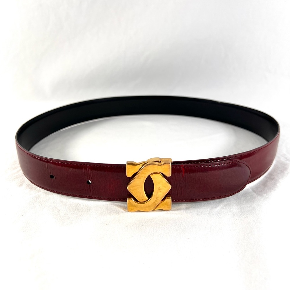 CARTIER Paris Burgundy and Black Leather Reversible Logo Belt Woman 28"/ 31"